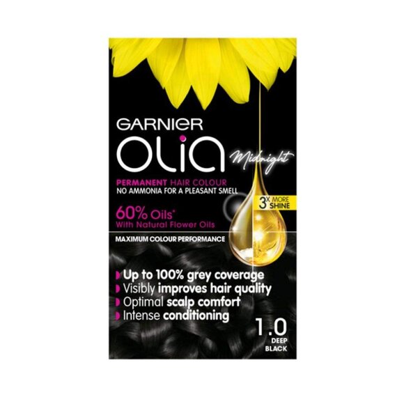 Garnier Olia Permanent Oil Powered Hair Color, 1.0 Deep Black (Midnight) - Picture 1 of 4